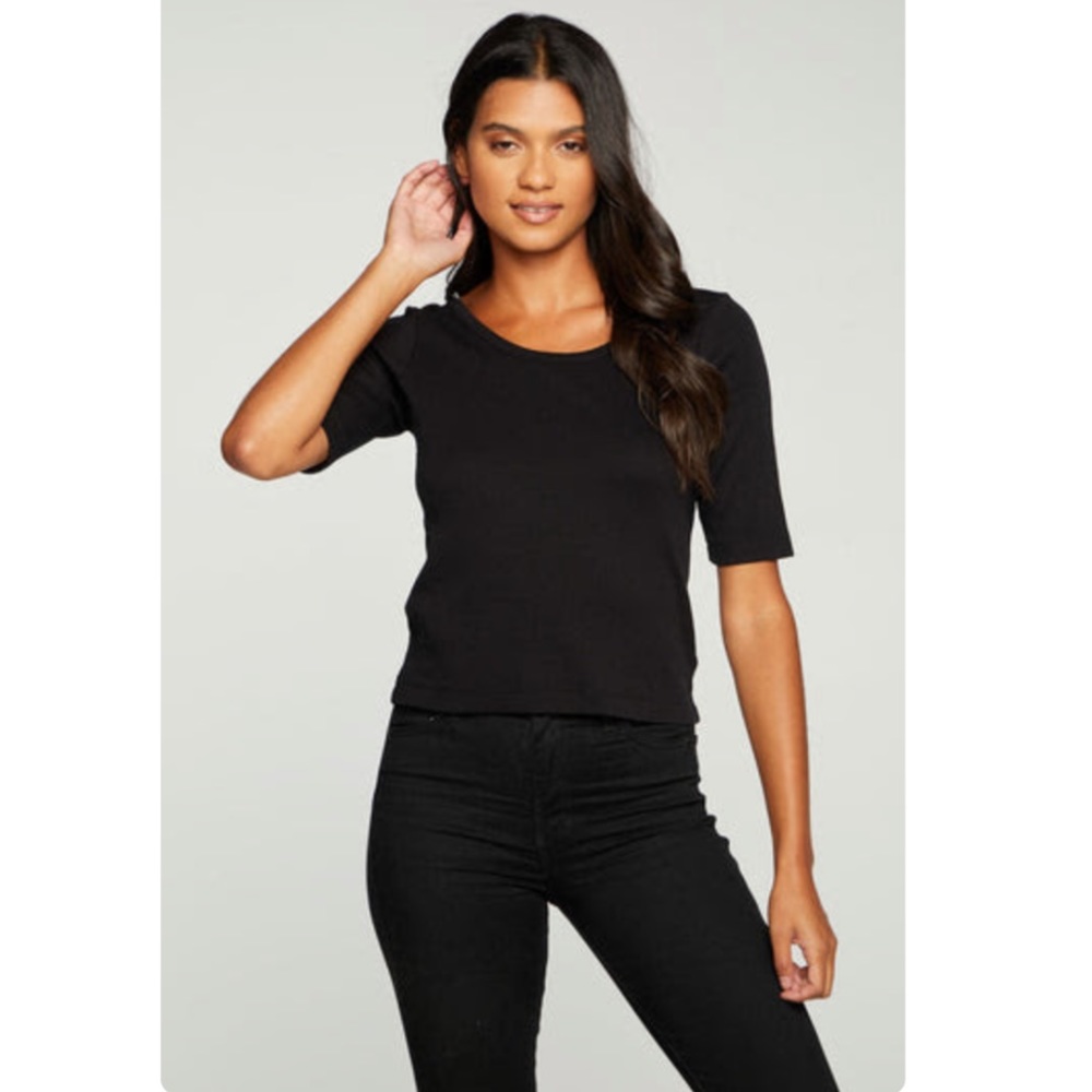 Chaser Vintage Ribbed Cropped Scoop Back Short Sleeve Tee